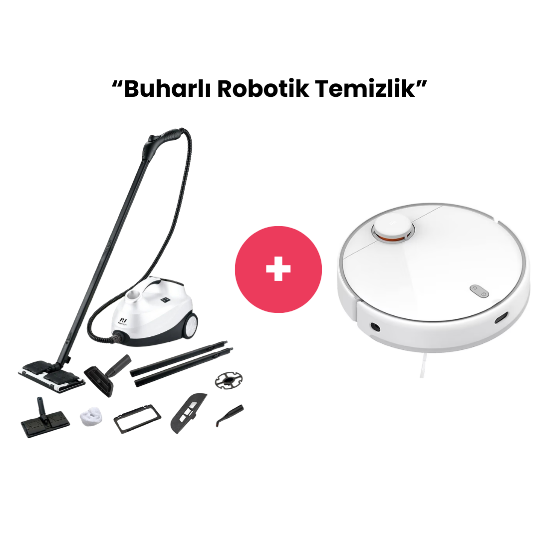 'Buharlı Robotik Temizlik' Paketi (Pirantech Buharlı Temizlik Makinesi + Xiaomi Mi Robot Süpürge Pro 2)